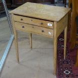A small Victorian pine 2-drawer side table, W50cm, H63cm