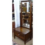 A teak-framed cheval mirror with drawer-fitted base, W70cm, H164cm