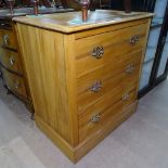 An Edwardian satin walnut chest of 3 drawers, W70cm, H78cm