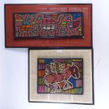 2 Tribal embroidered pictures, largest length 79cm (2)