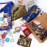 A large quantity of various military cap badges, buttons, silver Masonic jewels and regalia