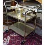 A Vintage gold-effect metal 3-tier drinks trolley, with ice bucket and cocktail shaker, W77cm, H80cm