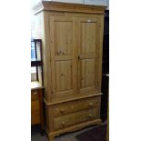 A modern polished pine 2-door wardrobe with drawer-fitted base, W100cm, H197cm