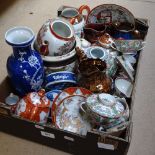 Large quantity of Oriental porcelain, including Kutani, jardiniere, teapots etc (boxful)