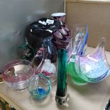 Various Art glass, including green glass narrow-neck vase, large swan bowl etc