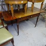 A Regency mahogany sofa table, with 2 frieze drawers, raised on ring turned legs, W90cm, H69cm