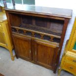 A French elm and walnut side cabinet with panelled doors, W93cm, H108cm