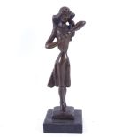 After Preiss, a reproduction bronze sculpture, ballet dancer, signed, on black marble base,