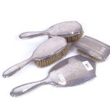 A 3-piece silver-backed dressing table brush set, and an engine turned silver-backed brush (4)