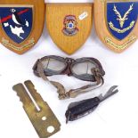 Various military items, including Second War Period folding utility knife, pair of flying goggles,