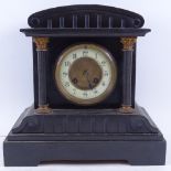 An early 20th century slate-cased 8-day architectural mantel clock, cream chapter dial with Arabic