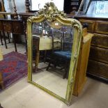 A giltwood and gesso-framed over mantel mirror, with acanthus leaf pediment, W82cm, H120cm