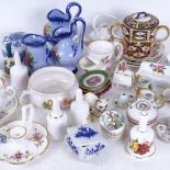 Various miniature porcelain items, including Royal Crown Derby 2-handled sugar bowl, Hammersley