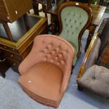 A mahogany-framed bedroom chair, and a buttoned-back upholstered bedroom chair (2)