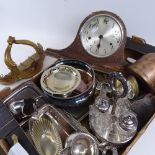 Various silver plate and metalware, including condiment set, sugar bowl etc (boxful)