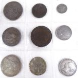 A group of early silver coins, cartwheel penny and half penny (9)