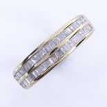 A modern 9ct gold baguette-cut diamond double-row half eternity ring, total diamond content approx