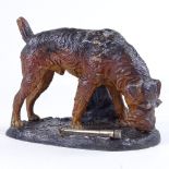 A cold painted spelter Terrier design table lighter, length 17cm
