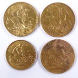3 gold sovereigns, 1899, 1904 and 1912, and a 1913 gold half sovereign (4)