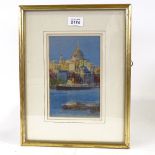 Grenville Cottingham (born 1945), gouache, HMS President near St Paul's, signed, 8" x 5", framed