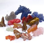 A group of Oriental jade, lapis, coral and other hardstone carved animals