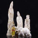 A group of 19th century Chinese ivory carvings, largest height 18cm