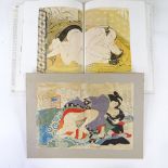 Japanese 19th century shunga erotic print, 10" x 14.5", and a book Print is stained and discoloured