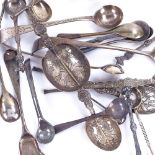 Various silver spoons, including anointing spoon, Georgian mustard spoon, salt spoons etc, 5oz total