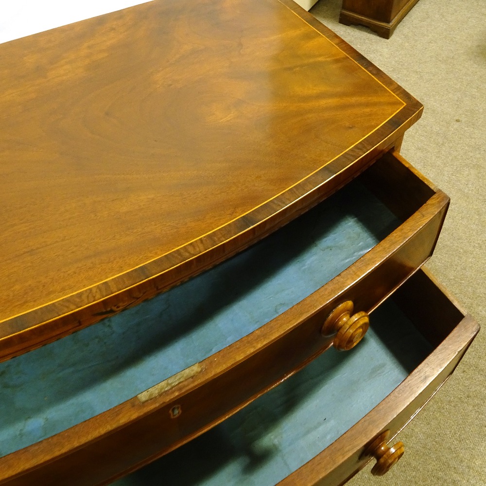 A Regency mahogany and rosewood crossbanded bow-front chest of 4 long drawers, with mother-of- - Image 2 of 2