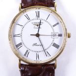 LONGINES - a Vintage 9ct gold Presence quartz wristwatch, ref. 24.324.719, white dial with Roman