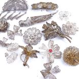 Various silver filigree jewellery, including brooches, pendants etc, 71.3g total (17) Generally good