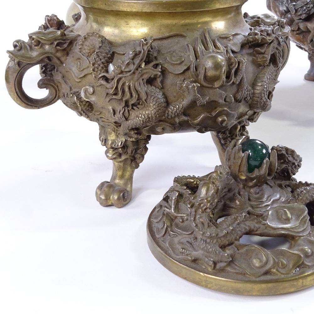 3 Chinese bronze censer, comprising a polished bronze censor with pierced cover, height 15cm, a cast - Image 3 of 3