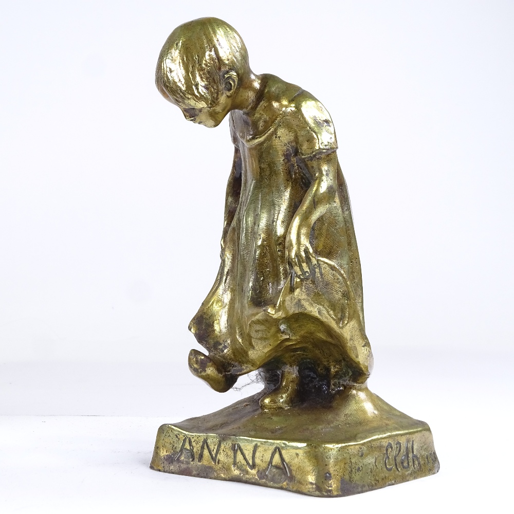 Carl Johan Eldh (1873 - 1954), polished bronze sculpture, Anna, signed on base, height 14cm - Image 2 of 3