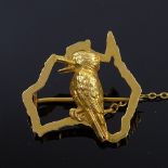 An Australian 9ct gold kookaburra openwork brooch, brooch length 28.6mm, 2.4g Good