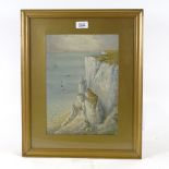 J Owen, watercolour, Beachy Head, signed, 13" x 9.5", framed Slight paper discolouration, the