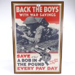 Back The Boys With War Savings, original National Savings Committee poster, framed, overall