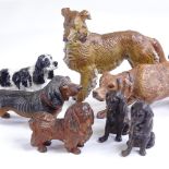 A group of cold painted bronze and metal dogs, including bronze Spaniel, length 7cm, bronze