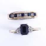 2 9ct gold sapphire and diamond dress rings, sizes I and N, 4.2g total (2) Both in very good