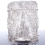 A Victorian silver castle-top card case, the Sir Walter Scott Monument, rectangular form with high