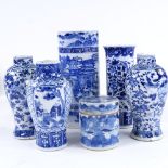 A group of Chinese blue and white porcelain vases and pot, largest vase height 25cm (A/F)