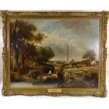 C Dowton-Smith, oil on canvas, opening the lock, signed, 28" x 36", framed Re-lined approx 30