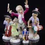 A group of German porcelain monkey band figures, largest height 17cm (5) (A/F)