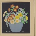 John Hall Thorpe, colour wood-cut print, primulas and forget-me-nots, signed in pencil, image 6.5" x