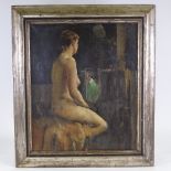 Circle of or attributed to Laura Knight, oil on canvas, nude study, early 20th century, unsigned,