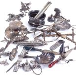 Various silver, including small Capstan inkwell, articulated fish, trowel design bookmarks, leaf