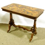An unusual 19th century specimen wood centre standing stretcher table, with optical illusion
