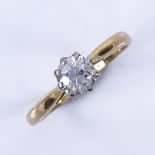 An early 20th century 18ct gold 0.6ct solitaire diamond ring, old European-cut diamond measures:
