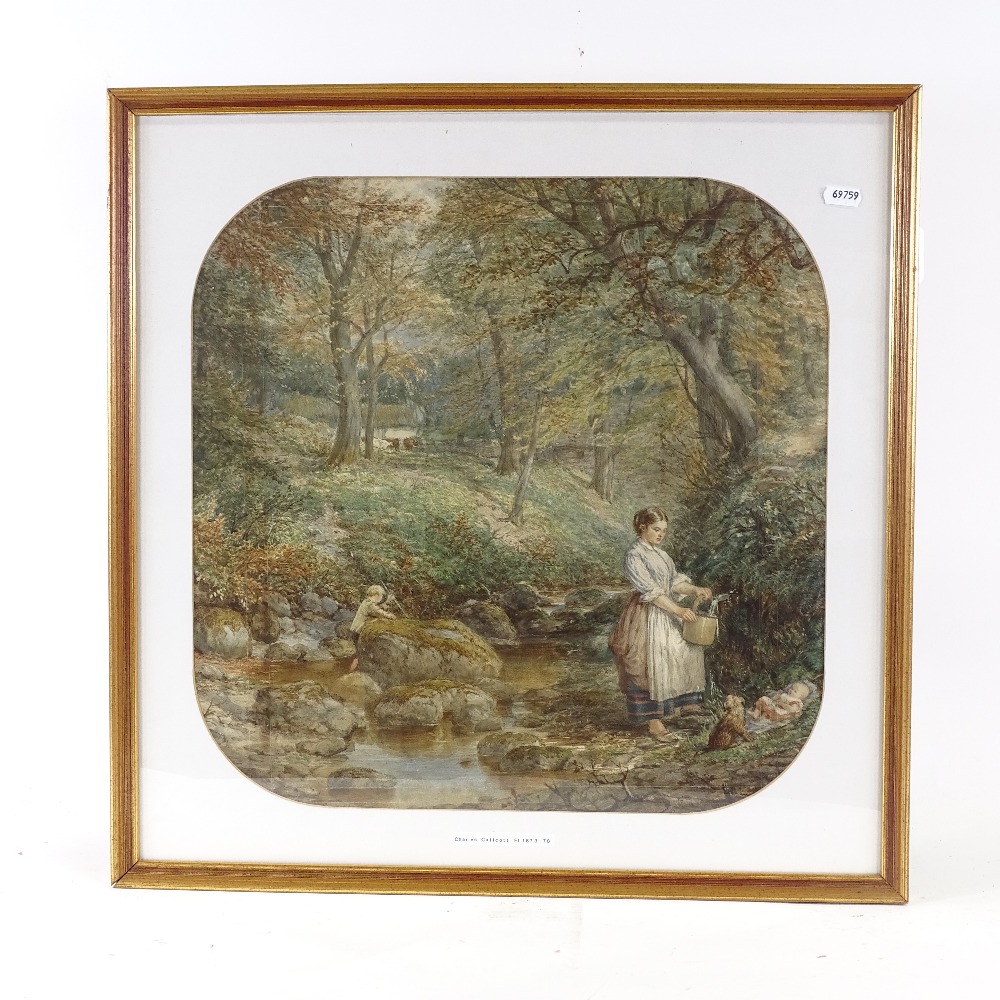 Charles Callcott, 19th century watercolour, figures in woodland, 17.5" x 17.5", framed - Image 2 of 4