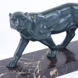 Louis-Albert Carvin (French 1860 - 1951), a green patinated bronze prowling panther, on original
