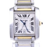 CARTIER - a lady's mid-size bi-metal Tank Francaise automatic wristwatch, ref. 2302, silvered engine